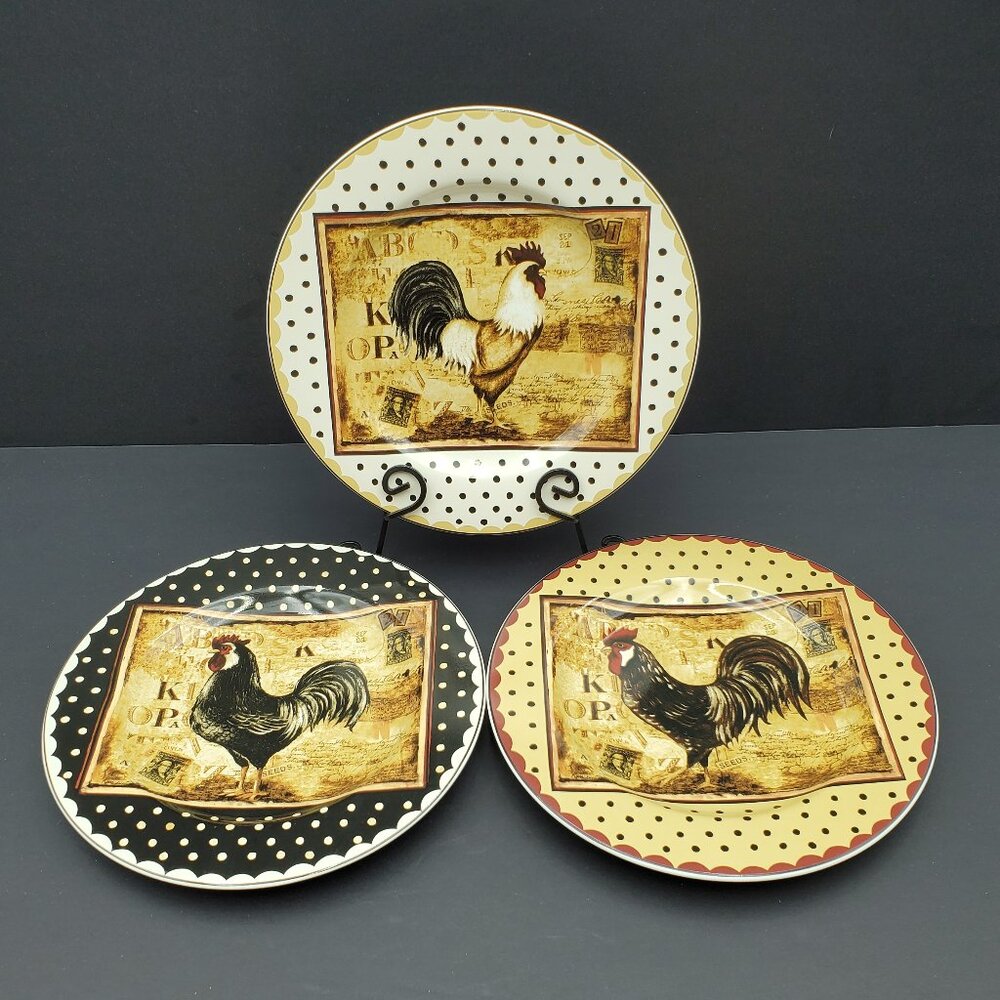Sakura Retro Rooster Salad Plates Farmhouse Barnyard Chicken Dessert Plates
